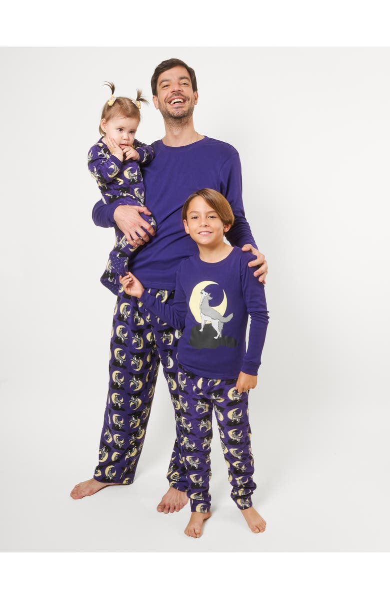Leveret Kids Cotton Top & Fleece Pants Printed Matching Family Holiday Pajamas, Alternate, color, Wolf