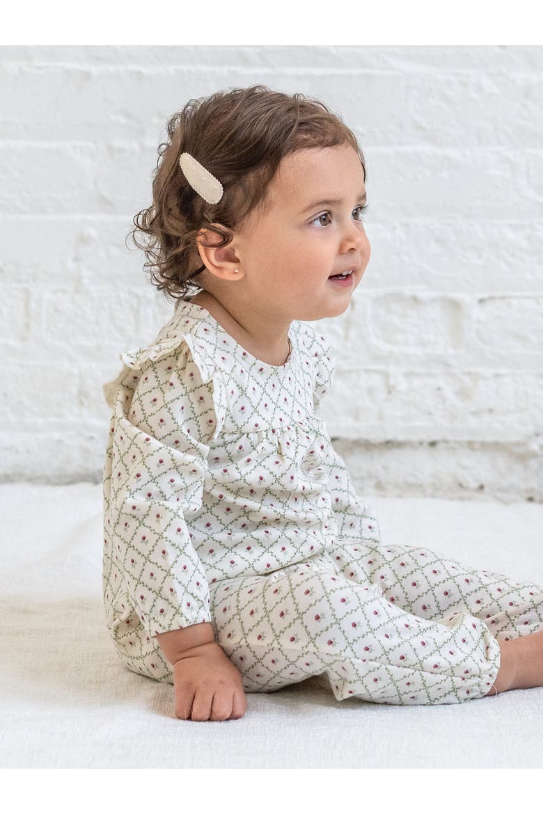 Organic Jine Ruffle Sleeve Romper, Alternate, color, Hedge Floral