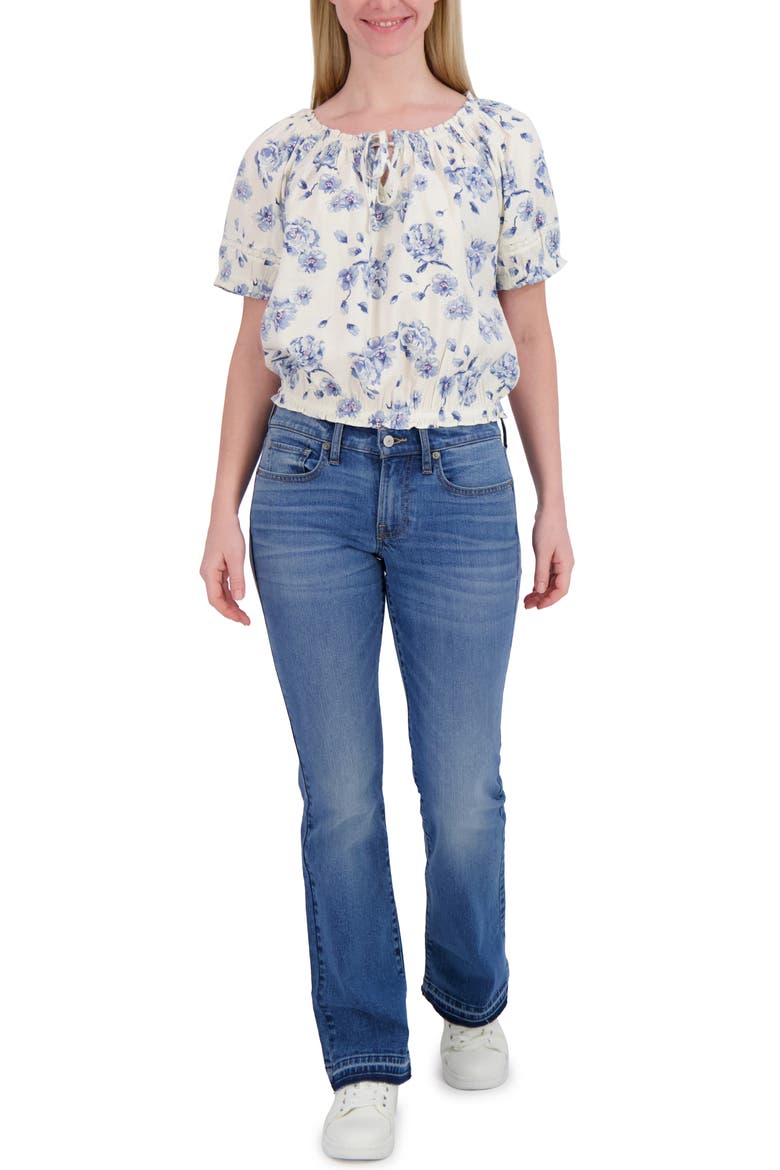 Floral Puff Sleeve Cotton Bubble Top, Alternate, color, BLUE FLORAL