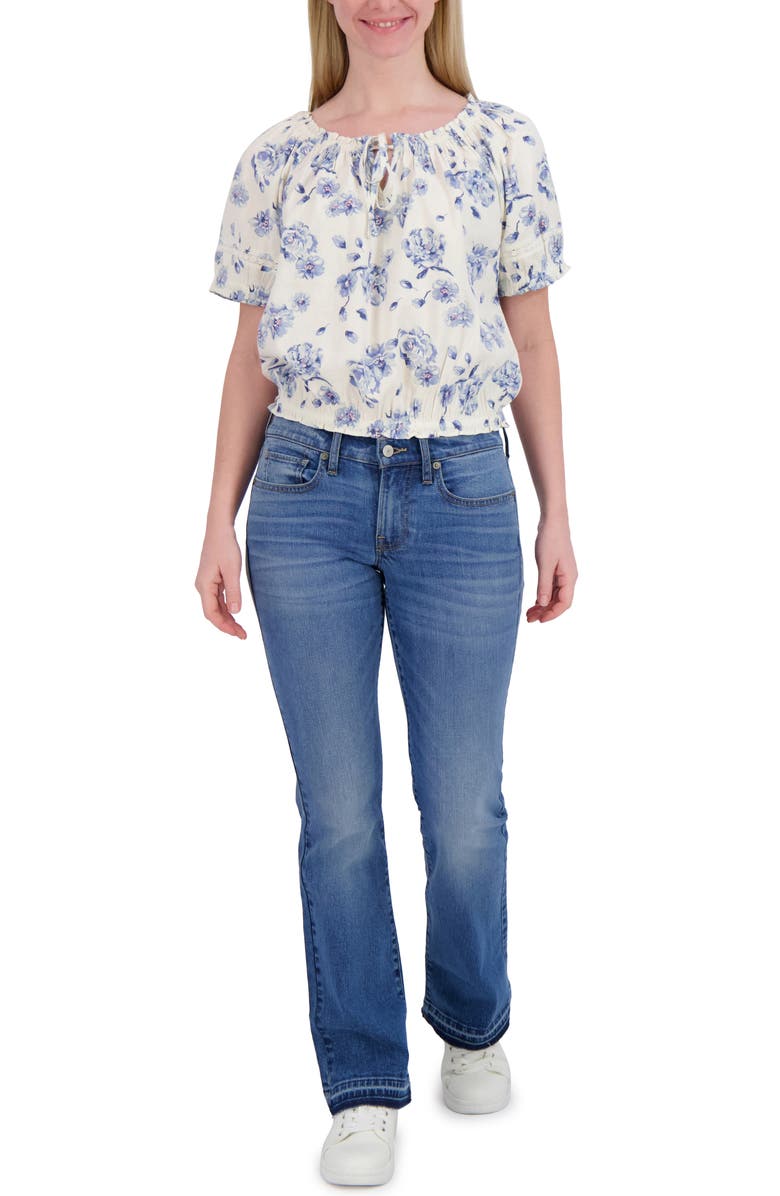 Lucky Brand Floral Puff Sleeve Cotton Bubble Top, Alternate, color, Blue Floral