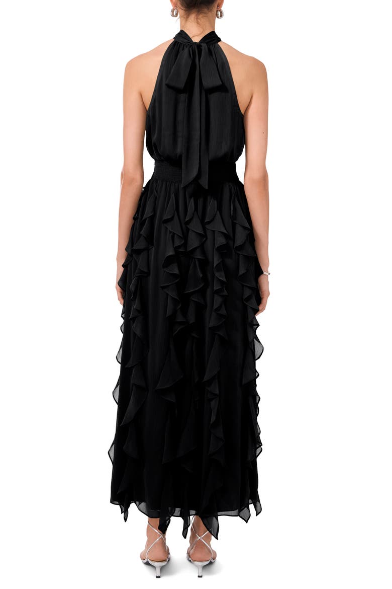 Cascade Ruffle Chiffon Maxi Dress, Alternate, color, RICH BLACK