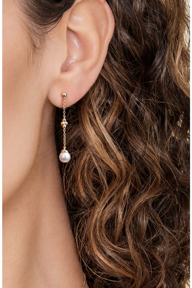 14k Gold Cultured Pearl Drop Earrings, Alternate, color, 14K YELLOW GOLD