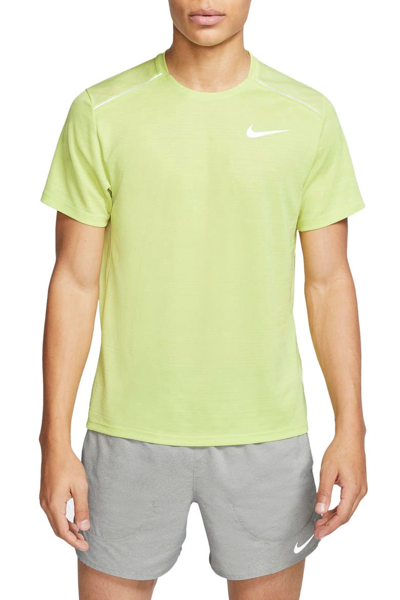 Miler Dri-FIT Running T-Shirt, Main, color, LIMELIGHT/ HEATHER/ SILVER