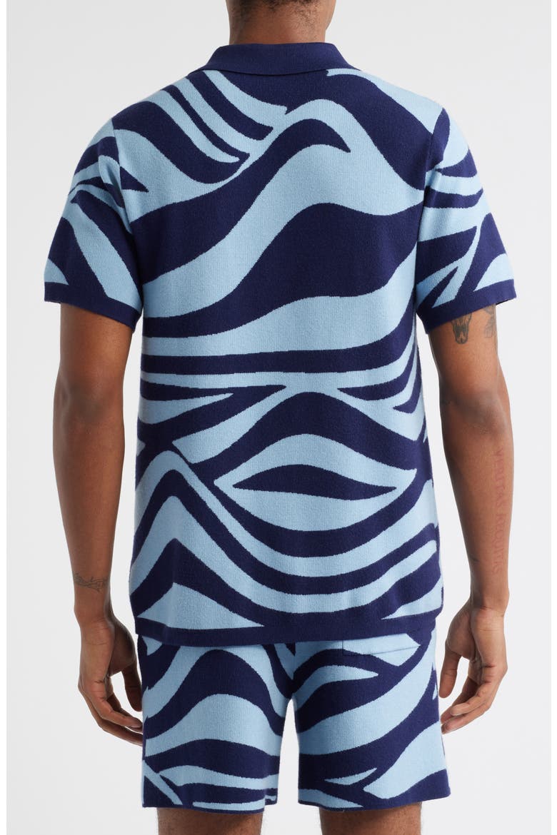 Wave Knit Short Sleeve Button-Up Shirt, Alternate, color, BLUE