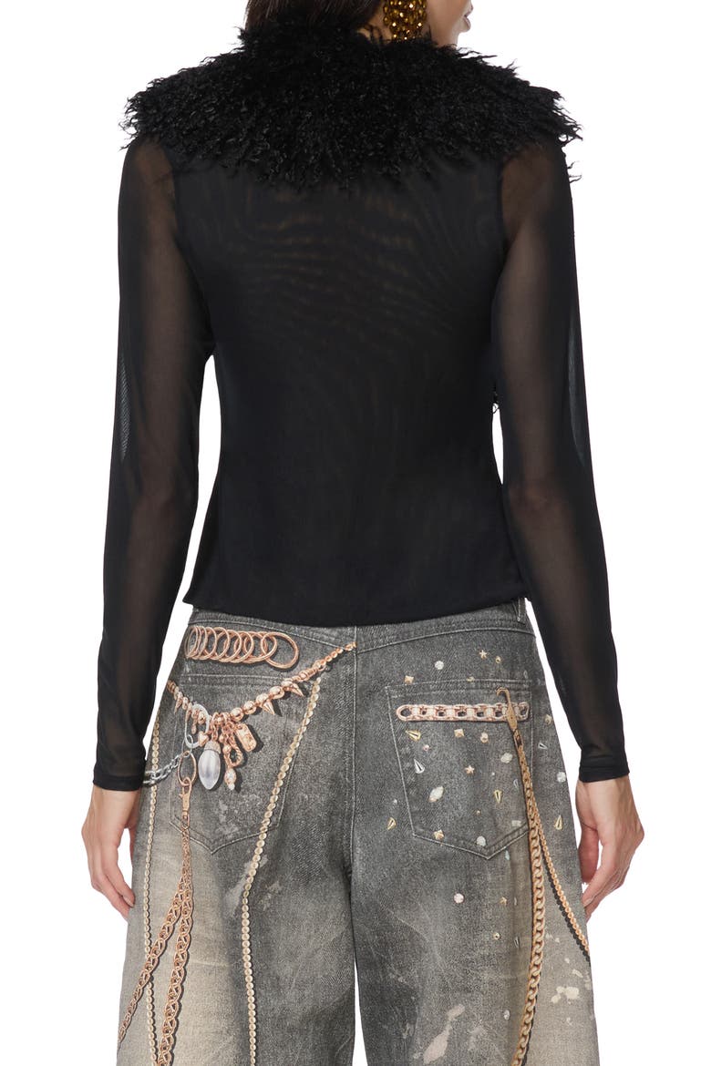 Nymia Faux Fur Collar Cardigan, Alternate, color, NOIR