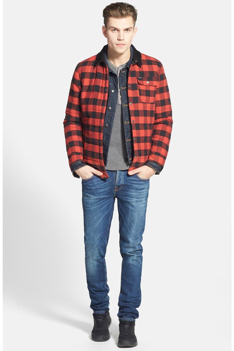 'Cass' Quilted Check Flannel Shirt Jacket with Corduroy Collar, Alternate, color, RED/BLACK