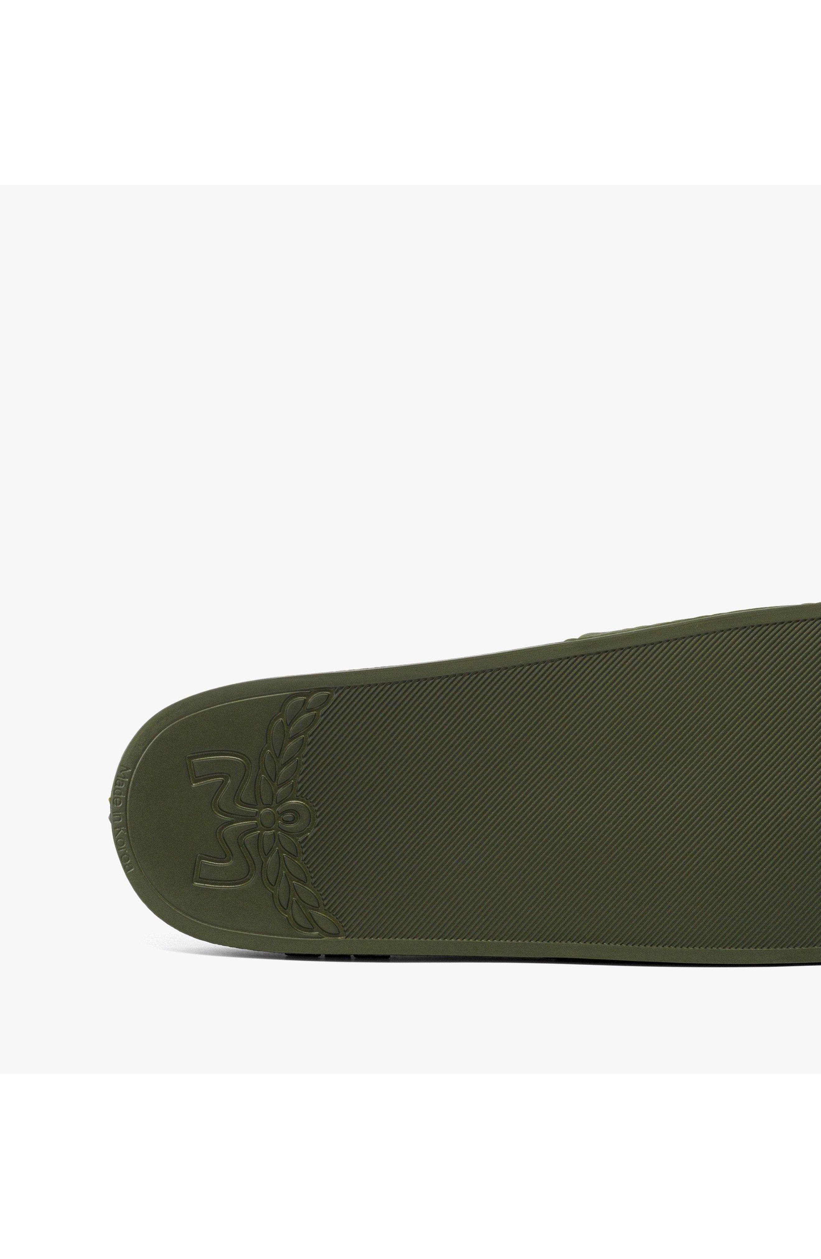 Monogram Print Rubber Slides, Alternate, color, Khaki Moss