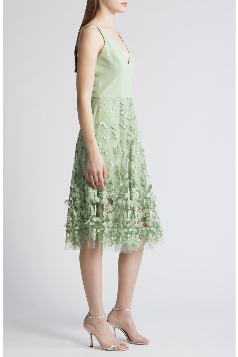 Darleen V-Neck Embroidered Mesh Cocktail Dress, Alternate, color, SAGE