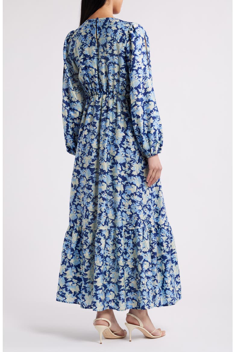 Floral Long Sleeve Tie Front Maxi Dress, Alternate, color, BLUE- GREEN BECCA FLORAL