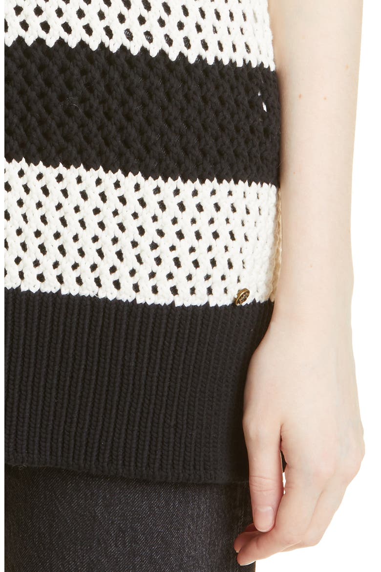 Heide Stripe Open Stitch Stretch Cotton & Silk Tank, Alternate, color, BLACK/ WHITE