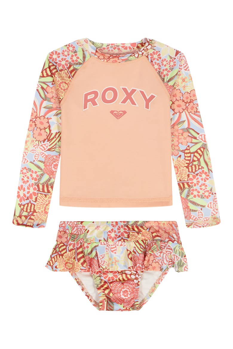 Kids' Rashguard Top & Bikini Bottoms Set, Main, color, CORAL