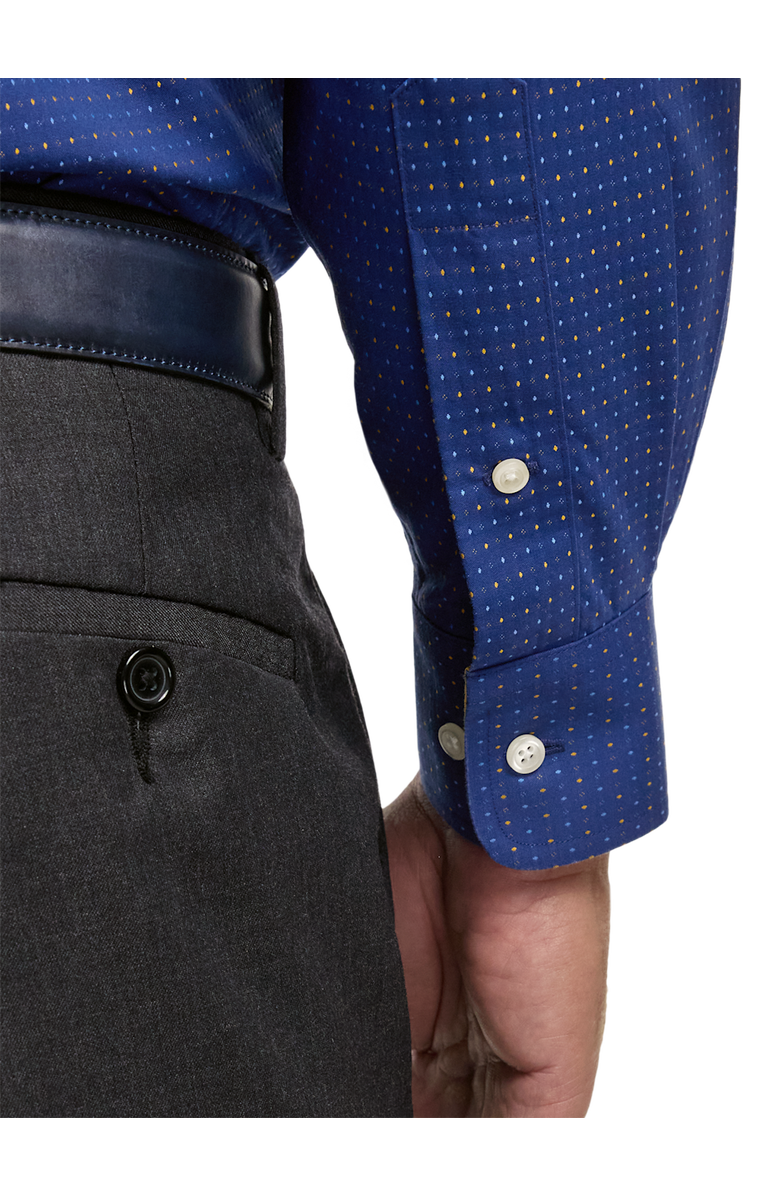 Paul Fredrick Slim Fit Comfort Stretch Non-iron Dot Dress Shirt With Contrast Trim, Alternate, color, Navy/Gold
