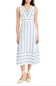 Maggy London Stripe V-Neck Midi Dress