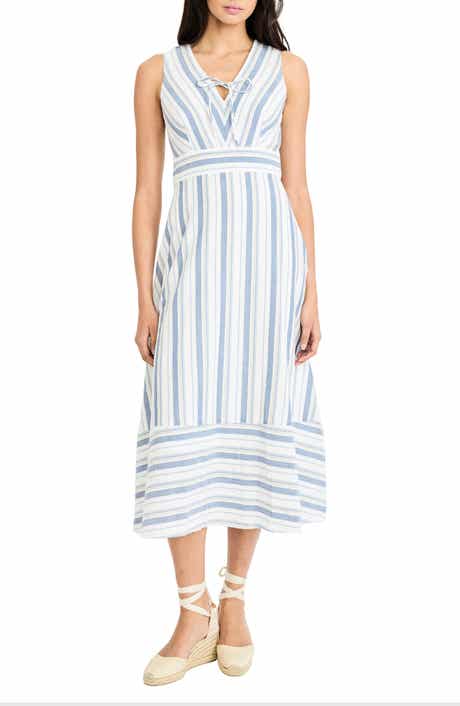 Stripe V-Neck Midi Dress
