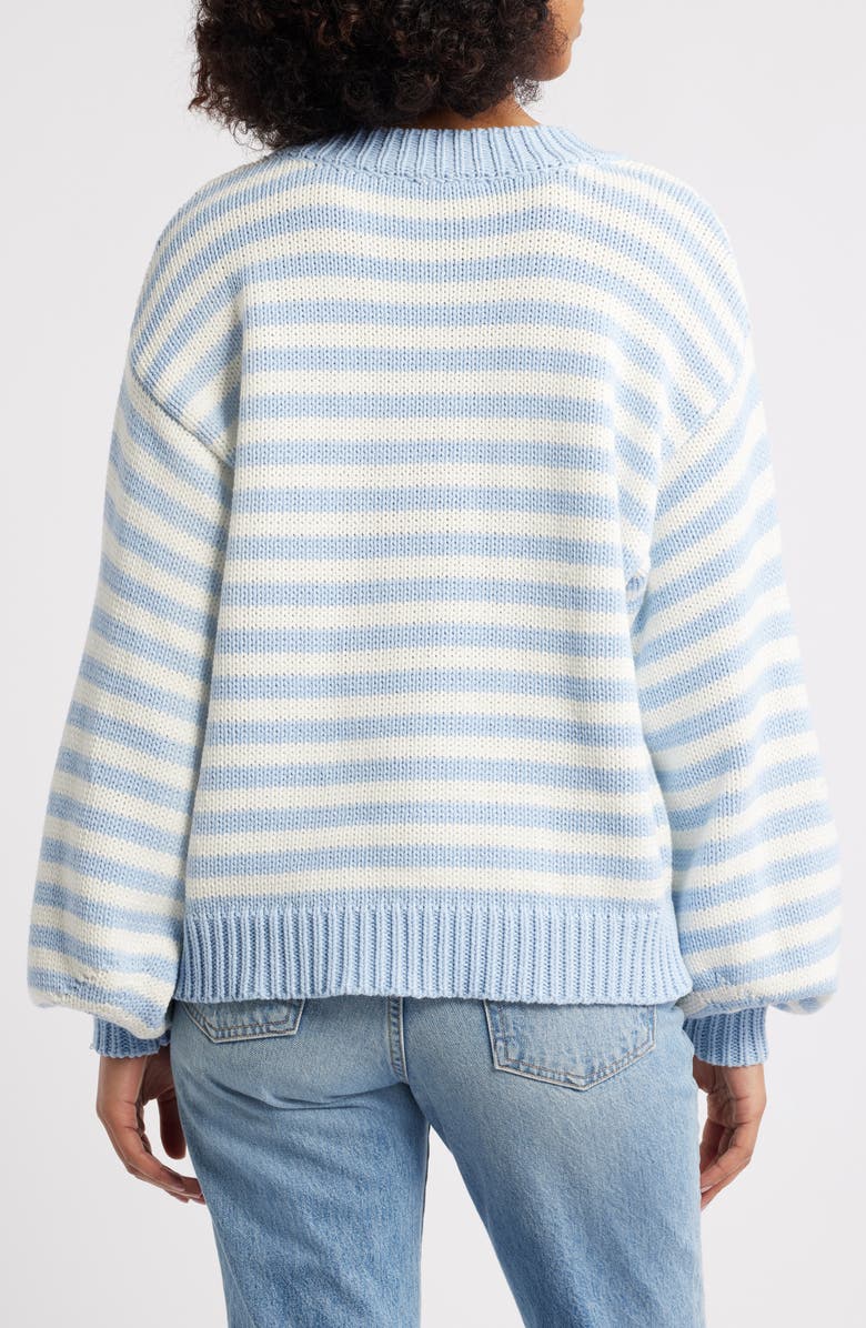 Princess Polly Harmony Balloon Sleeve Cotton Blend Sweater, Alternate, color, Blue / White Stripe