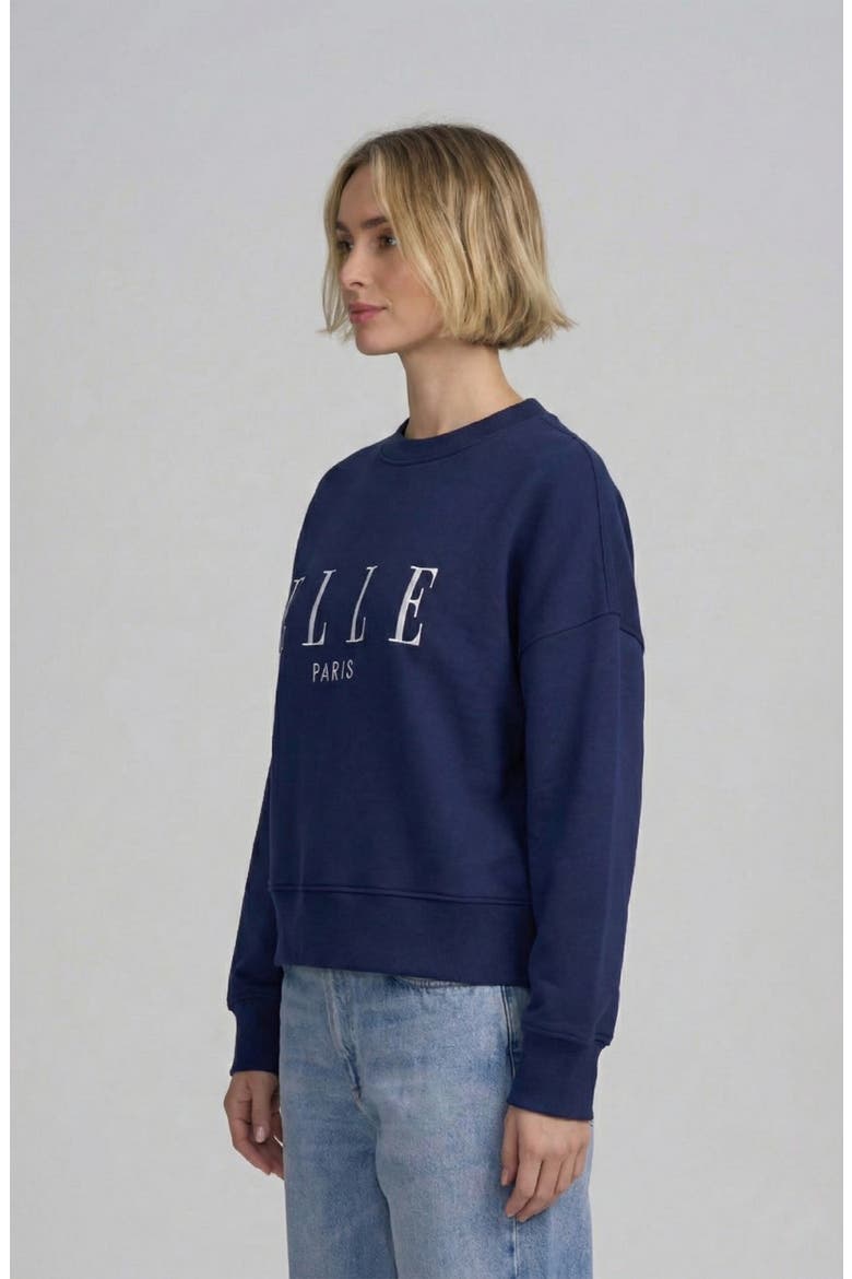 Embroidered ELLE Sweatshirt, Alternate, color, NAVY/IVORY