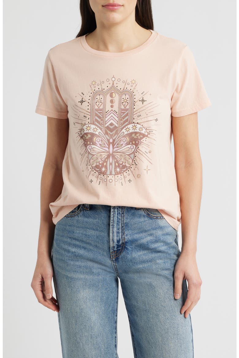 Butterfly Hamsa Cotton Graphic T-Shirt, Main, color, EVENING SAND