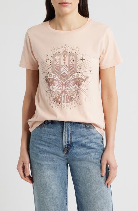 Butterfly Hamsa Cotton Graphic T-Shirt