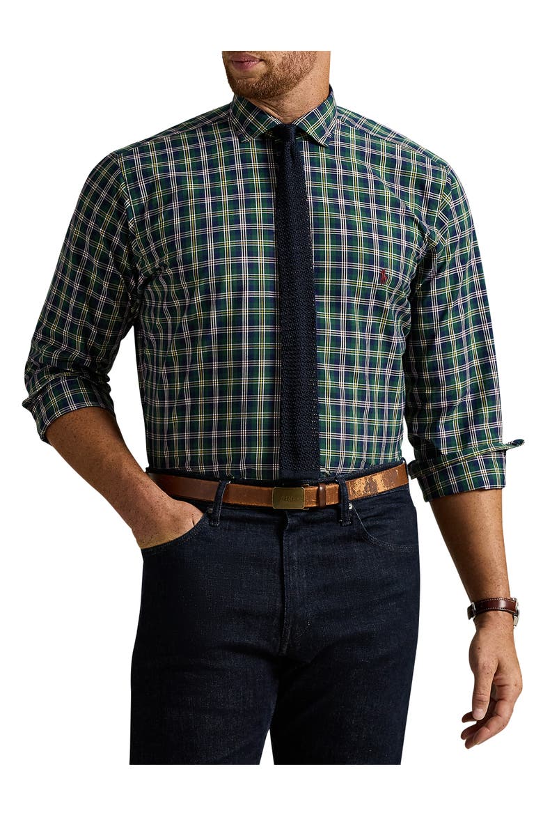 Big & Tall 80s Sueded Plaid Sport Shirt, Main, color, PINE NAVY