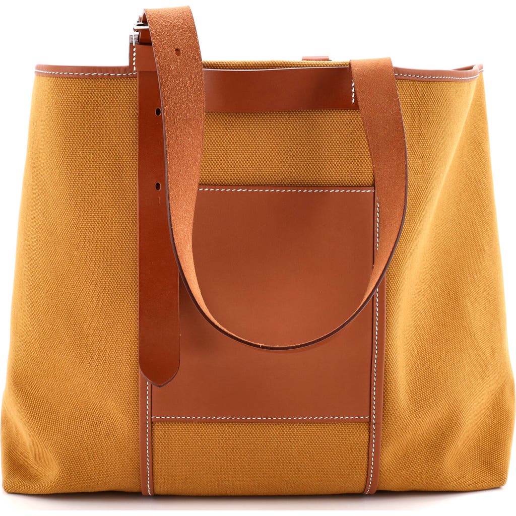 Pre-owned Hermes  Hermes Etriviere Pocket Tote Toile And Leather 35 In Gold