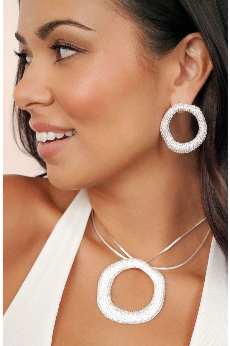 Pavé Cubic Zirconia Open Circle Drop Earrings, Alternate, color, SILVER