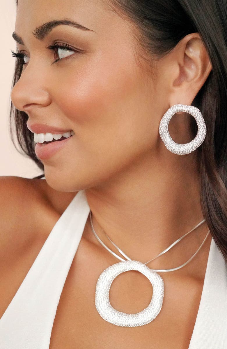 Ettika Pavé Cubic Zirconia Open Circle Drop Earrings, Alternate, color, Silver