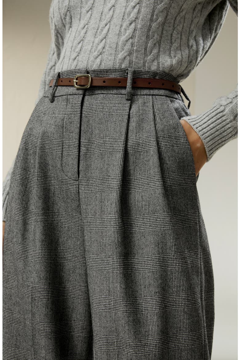 Women's Wide Leg Wool-flannel Suit Trousers, Alternate, color, Glen Check