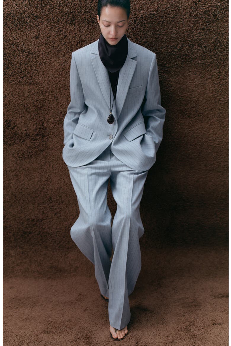 Pleated Pinstripe Suit Pants, Alternate, color, BLUE