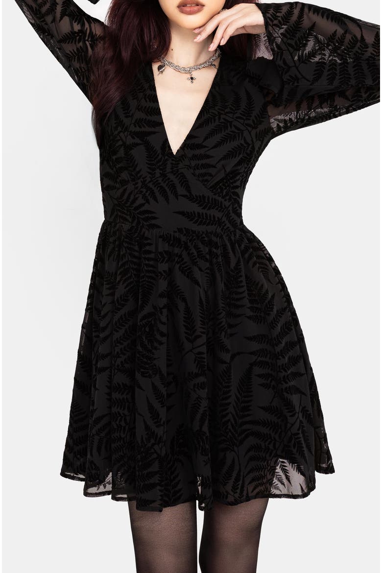 Lunafern Flute Sleeve Mini Dress, Alternate, color, Black