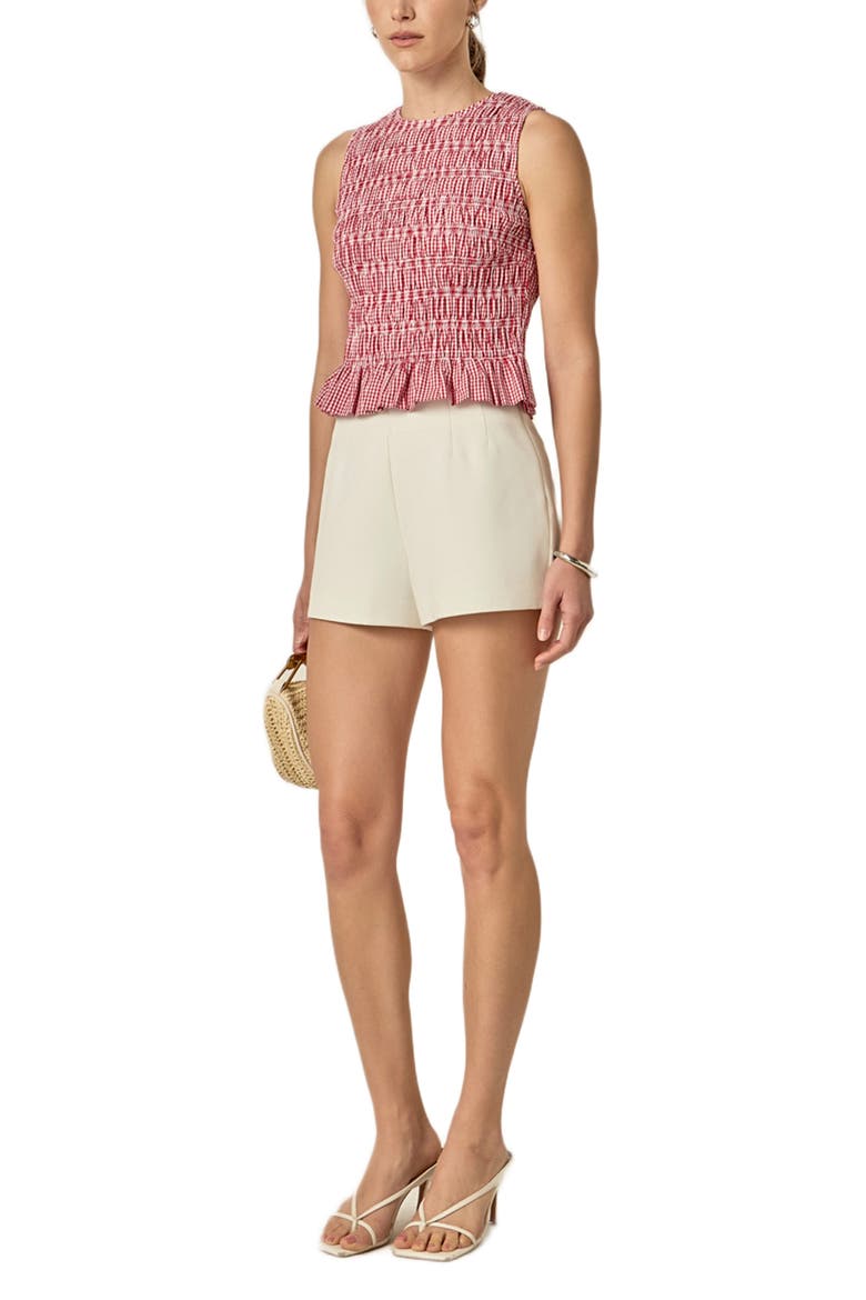 Smocked Frill Hem Sleeveless Top, Alternate, color, RED