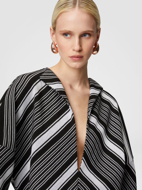 Missoni Black Chevron Viscose Mini Dress With Oversized Sleeves In Black & White