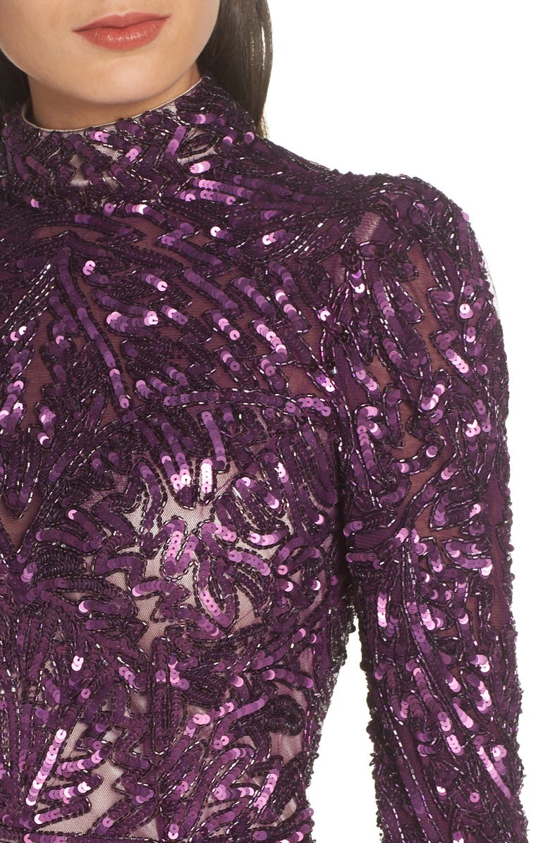 Mac Duggal Sequin Long Sleeve Column Gown, Alternate, color,