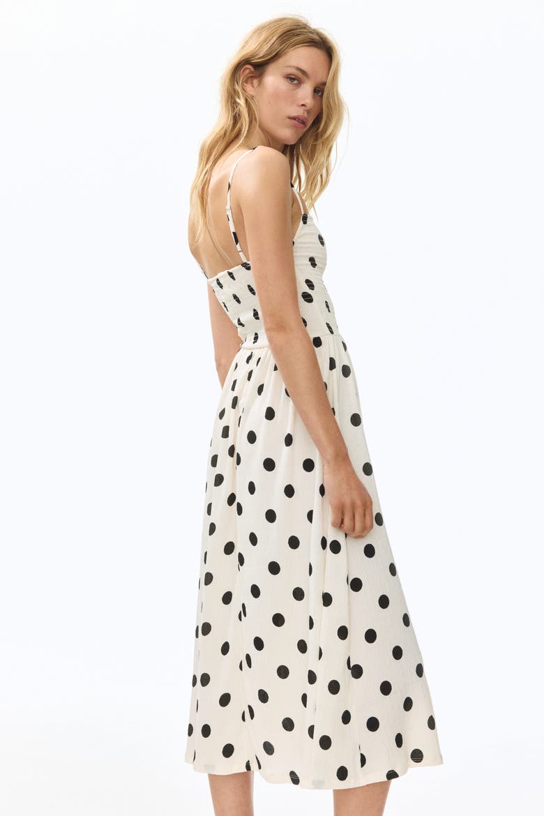 Smocked Strappy Dress, Alternate, color, Cream/dotted