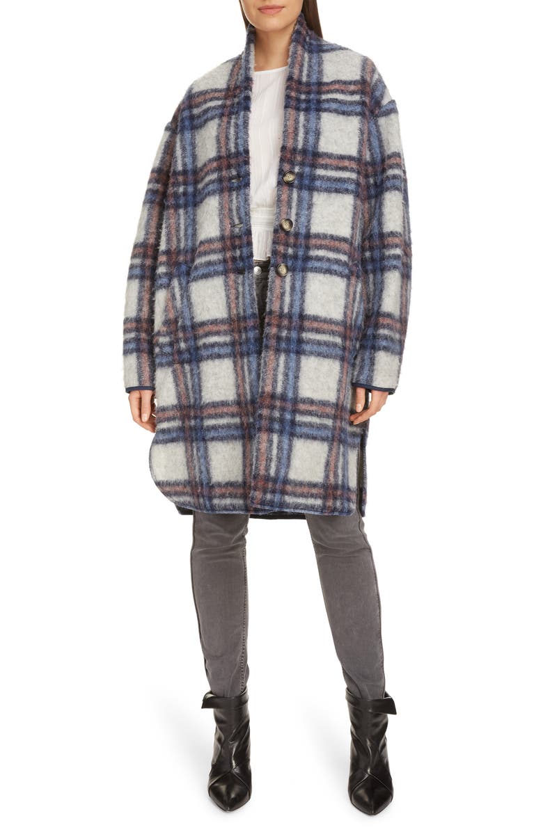 Isabel Marant Étoile Gabriel Plaid Wool Blend Coat, Main, color, 