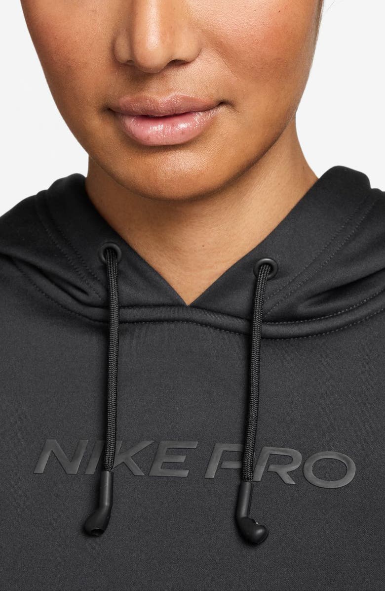 Nike Pro Therma-FIT Fleece Hoodie, Alternate, color, Black/ White