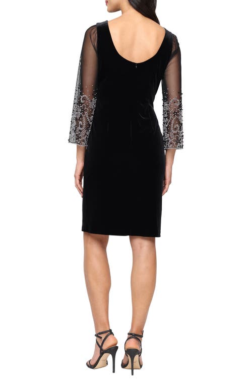 Alex Evenings Embellished Sheer Sleeve Stretch Velvet Sheath Dress In Black