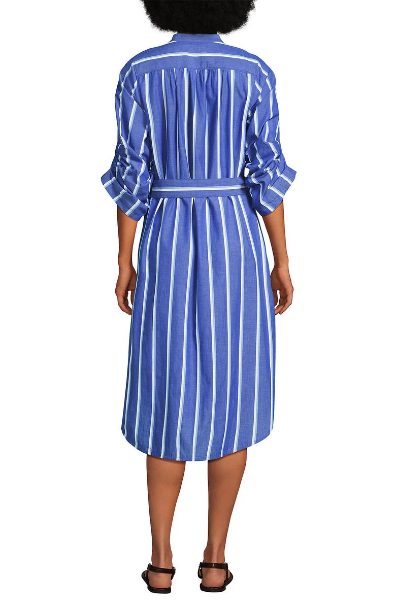 Lands' End Poplin Oversized Puff Sleeve Midi Shirt Dress, Alternate, color, Blue/White Shadow Stripe