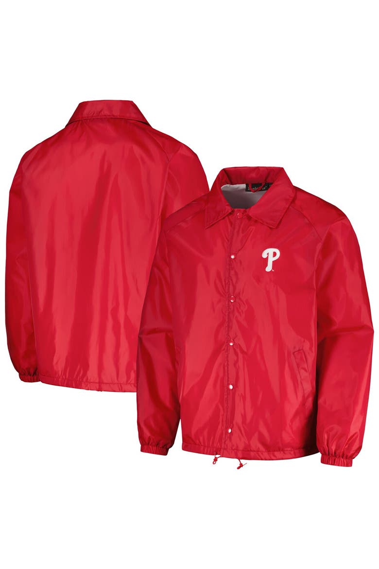 Men's Dunbrooke  Red Philadelphia Phillies Coach's Raglan Full-Snap Windbreaker Jacket, Main, color, Red