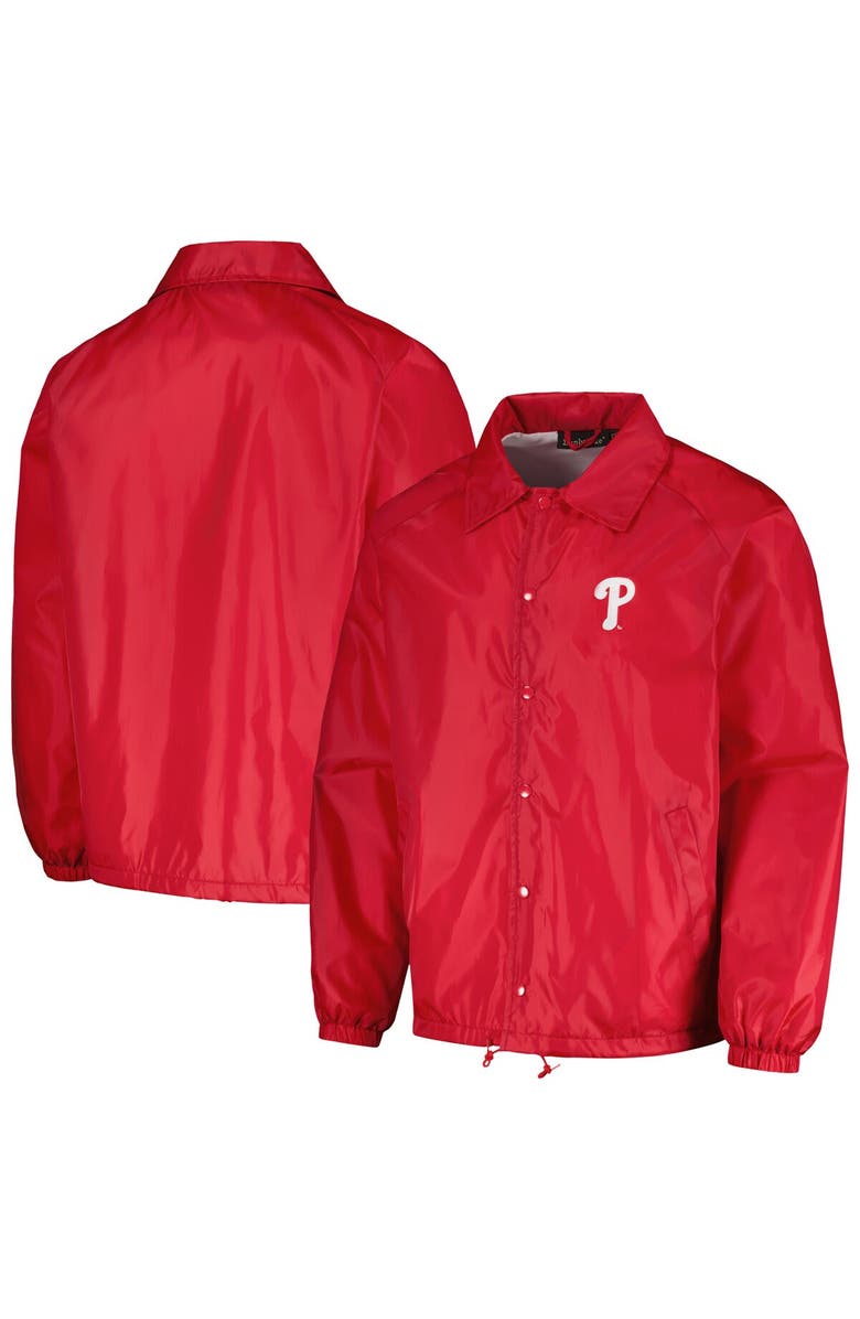 DUNBROOKE Men's Dunbrooke Red Philadelphia Phillies Coach's Raglan Full-Snap Windbreaker Jacket, Main, color, Red