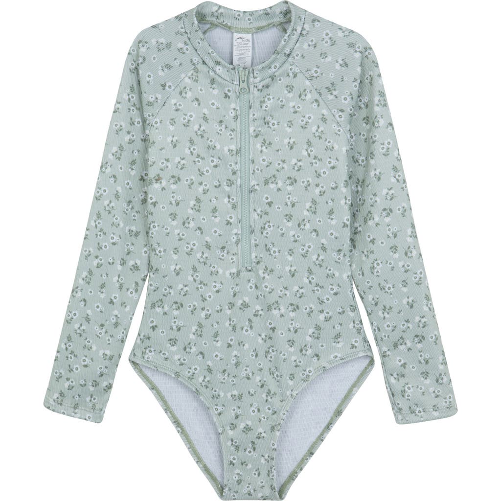Gottex Kids Ditsy Dream Textured Long Sleeve Zip Front One Piece