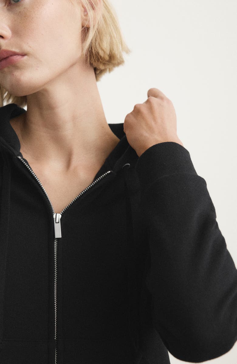 MANGO Raglan Sleeve Cotton Zip Hoodie, Alternate, color, Black