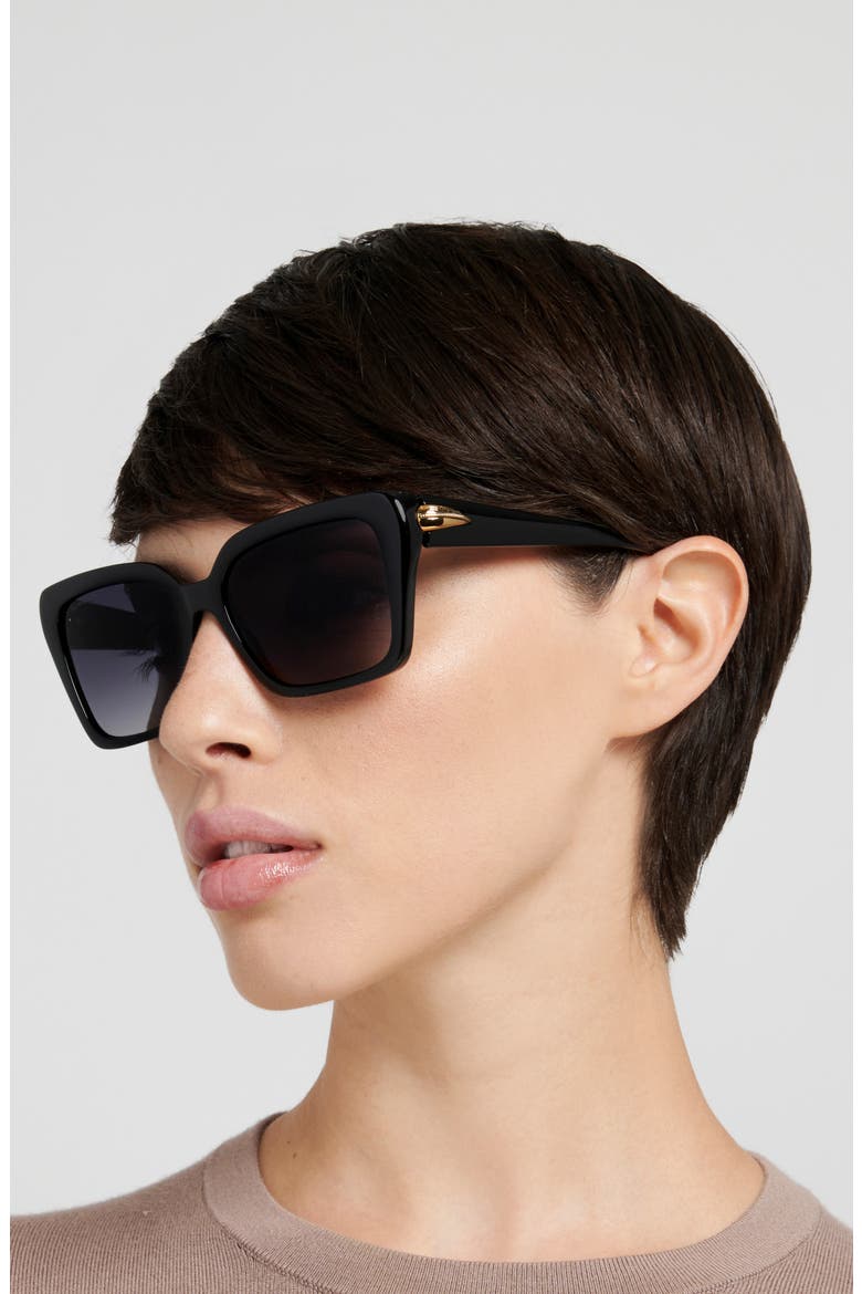 0151/S 56mm Gradient Rectangular Sunglasses, Alternate, color, BLACK/ DARK GREY SF