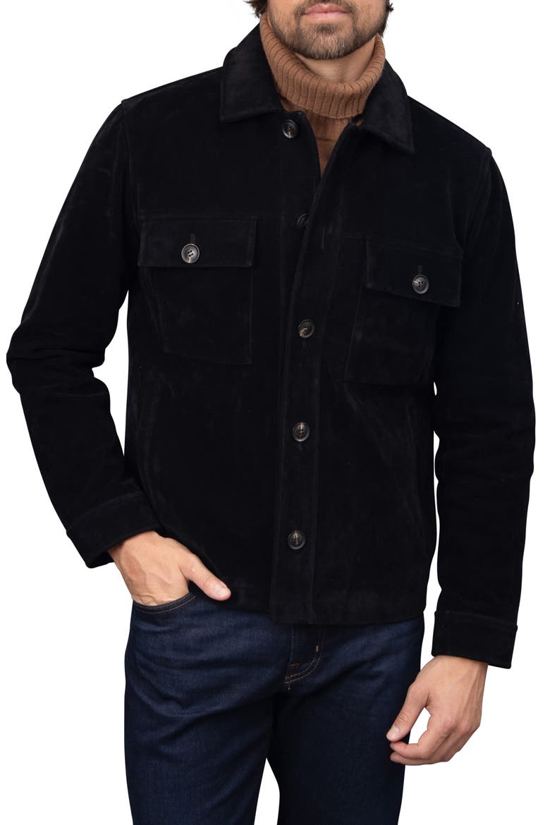 Faux Nubuck Trucker Jacket, Alternate, color, BLACK