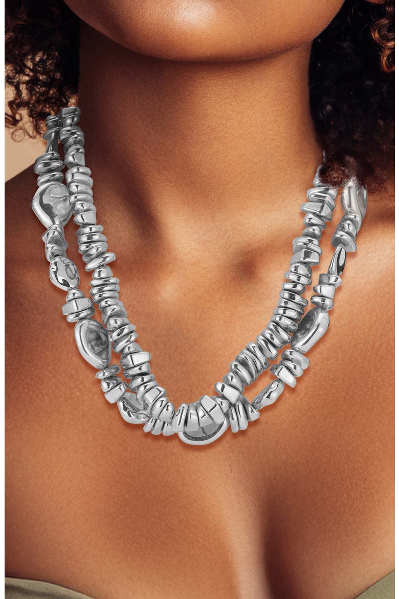 Double Layer Beaded Necklace, Alternate, color, SILVER