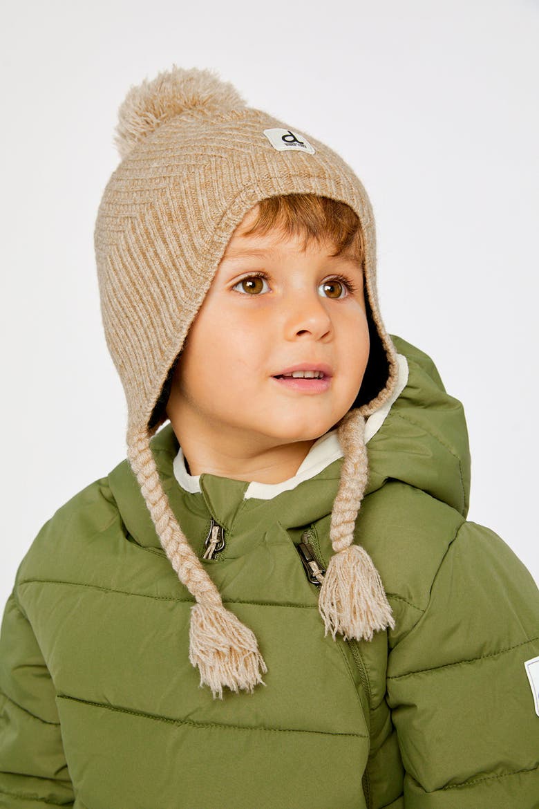 Winter Peruvian Fleece Lined Ear Flap Knit Hat with Pompom, Alternate, color, Taupe