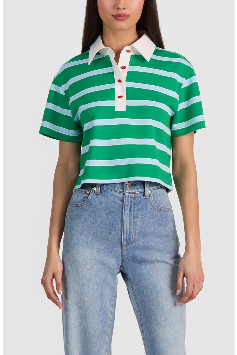 Lyle Short Sleeve Rugby Stripe Polo, Main, color, GREEN APPLE/ CLOUD SKY