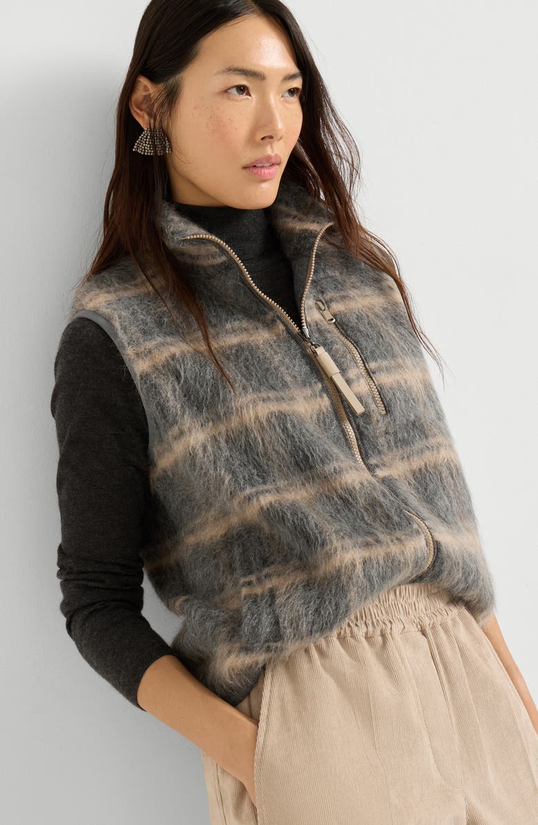 Brunello Cucinelli Jacquard check knit vest, Alternate, color, Grey