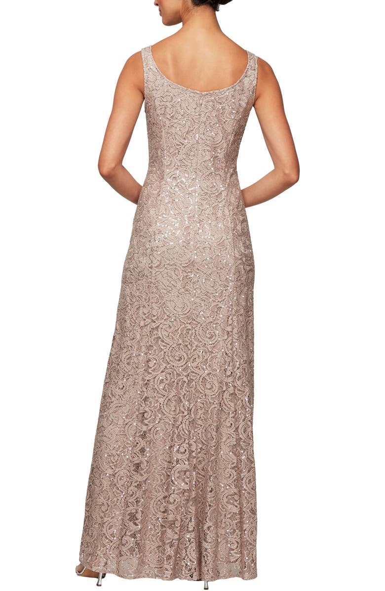 Alex Evenings Sequin Lace Jacket Formal Gown, Alternate, color, Buff