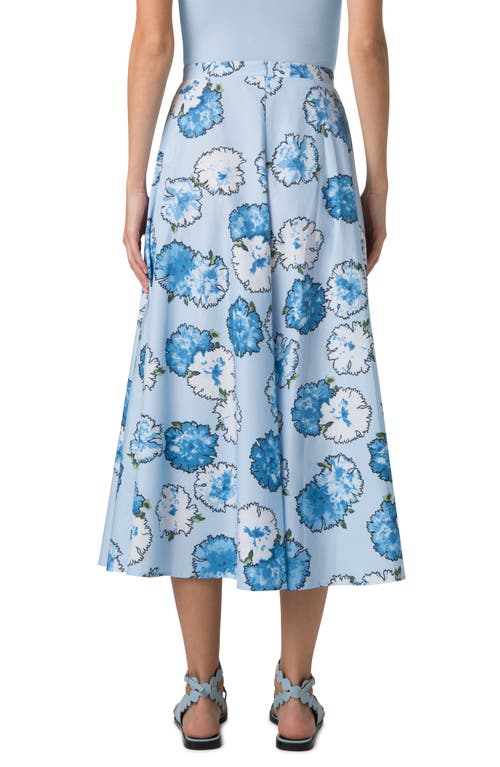 Akris Punto Carnation Print Cotton Poplin Midi Skirt In Sky-multi