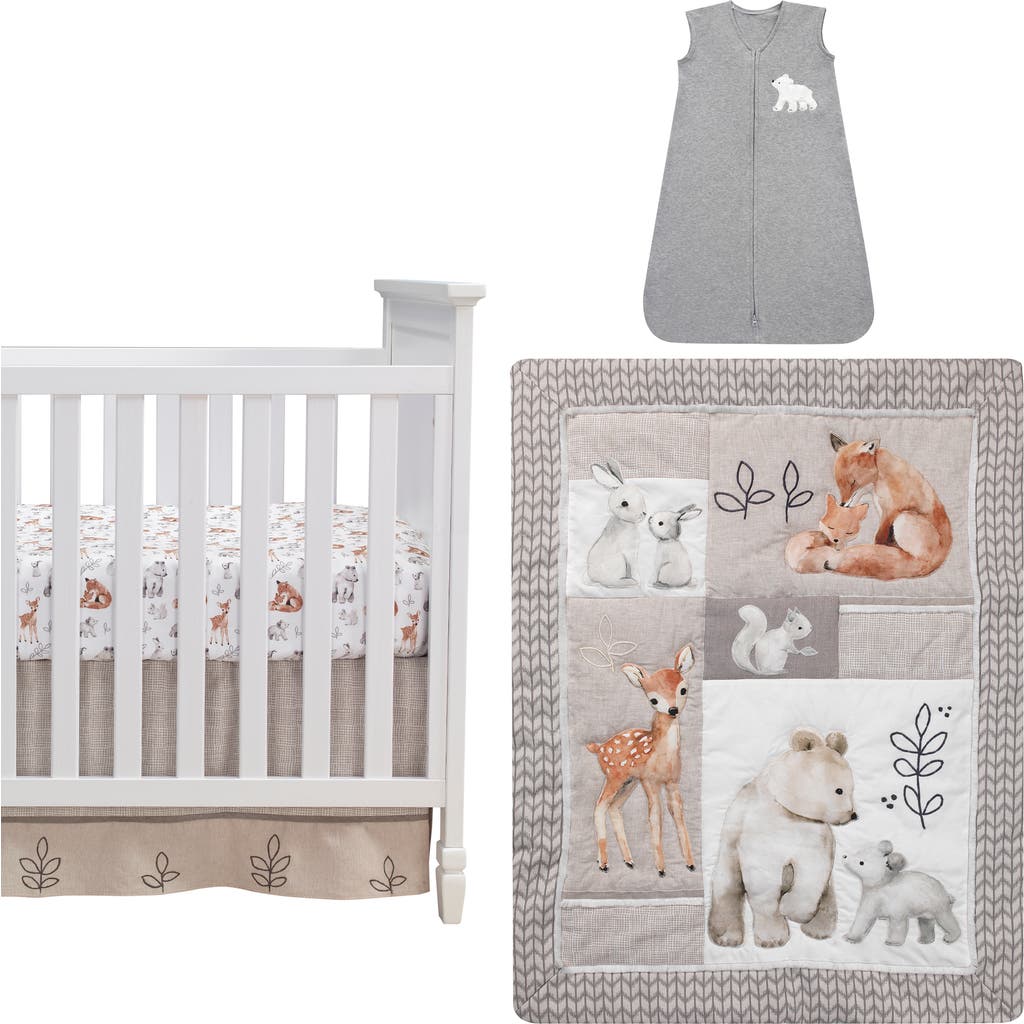 Lambs & Ivy Painted Forest Woodland Animals 4-piece Nursery Baby Crib Bedding Set In Gray